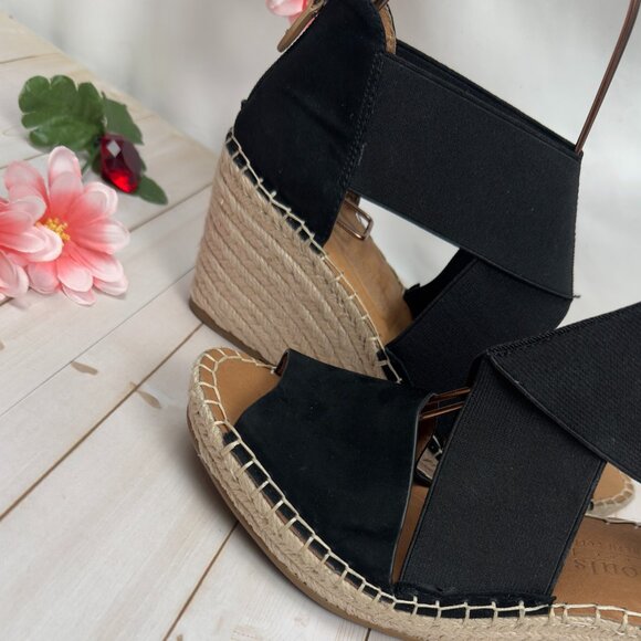 Gentle Souls by Kenneth Cole Colleen Black Elastic Espadrille Wedge Sandals 8.5 - Picture 5 of 12